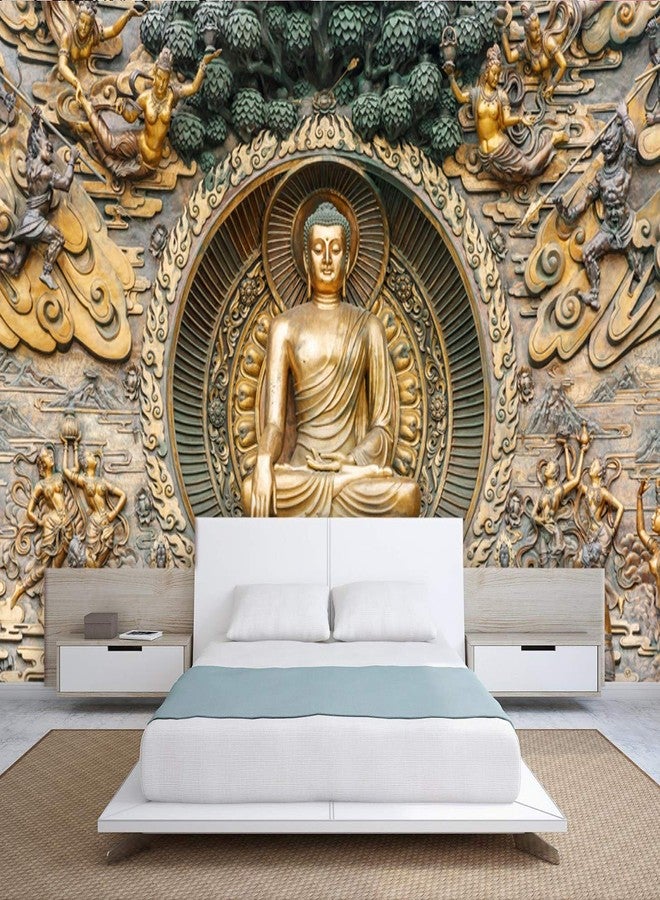 999STORE 3D Print Latest Door Living Room Bed Room Home Hall Wall 3D Wallpaper for Walls Lord Gautam Buddha Golden Meditating Mural Wallpaper for Walls (Vinyl Self Adhesive 48X36 Inches) NonW4301114 - Image 1